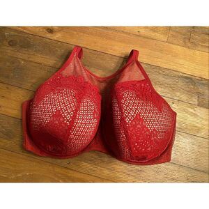 Cacique 44F high neck lace lingerie bra red nude plus size
